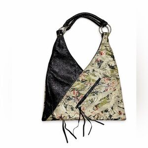 Francesco Biasia Black and Tan Patterned Shoulder Bag